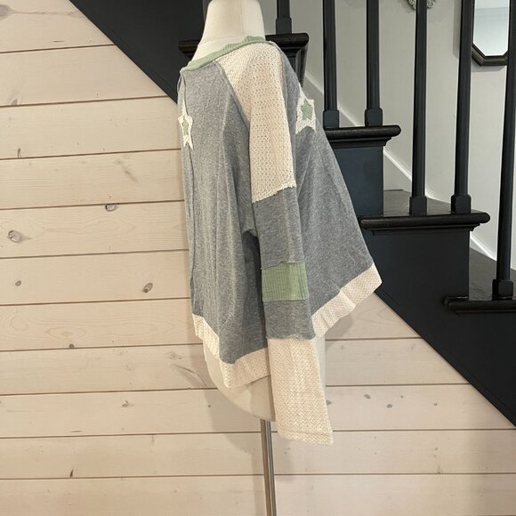 02  POL Shining Star Patchwork Long Sleeve Pull On Top NWOT Size Large - Picture 7 of 11